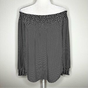 Express Womens Black & White Polka Dot Off The Shoulder Long Sleeve Top Size L